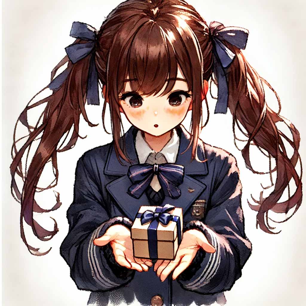 バレンタイン　２回目の告白　恥ずかしげにチョコを渡す中学生女子