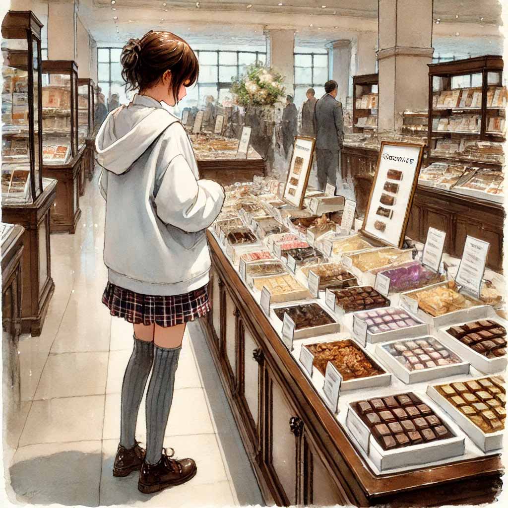 チョコを選んでいる中学生女子