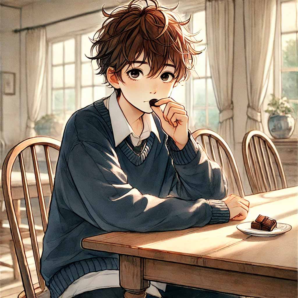 チョコをじっと見つめる男子