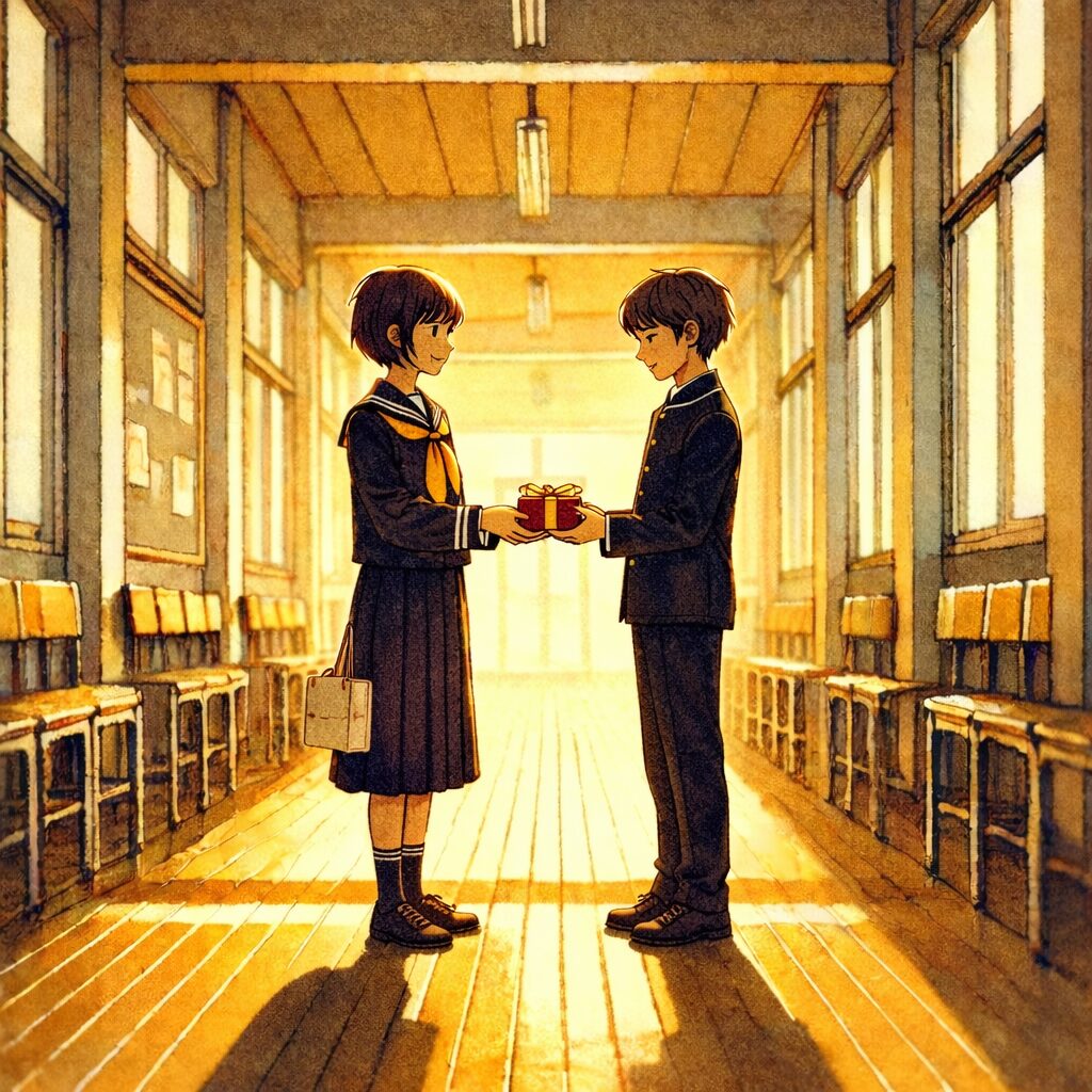 チョコを渡す女子