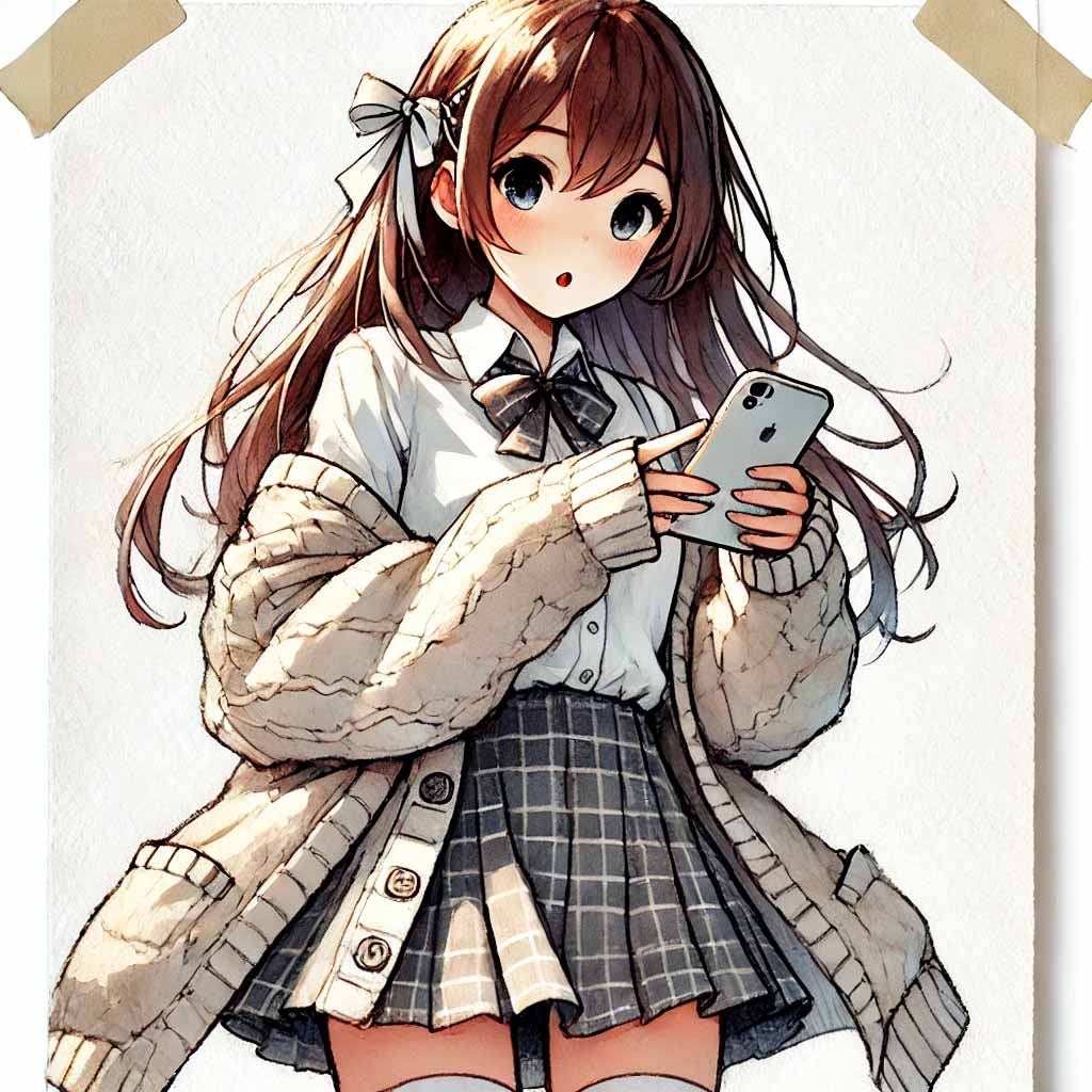 LINE している中学生女子