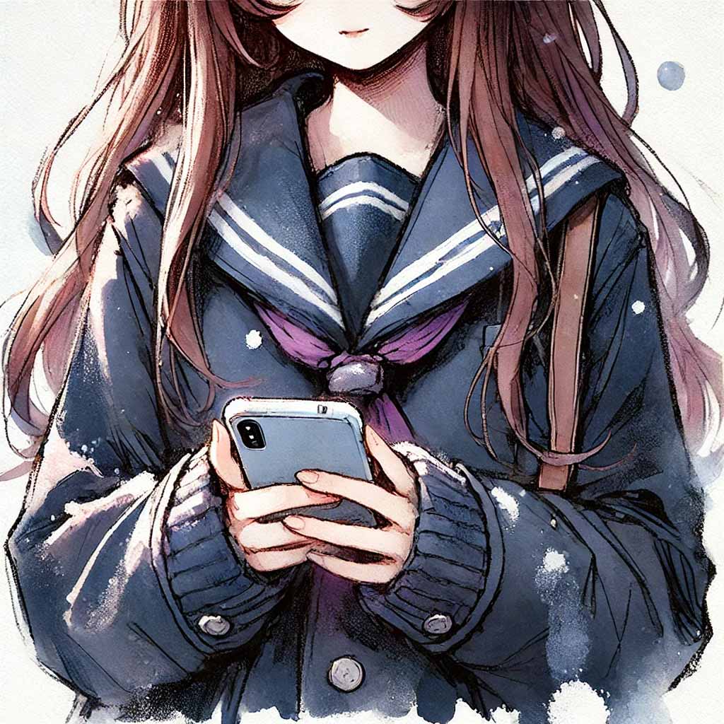 スマホをいじっている中学生女子