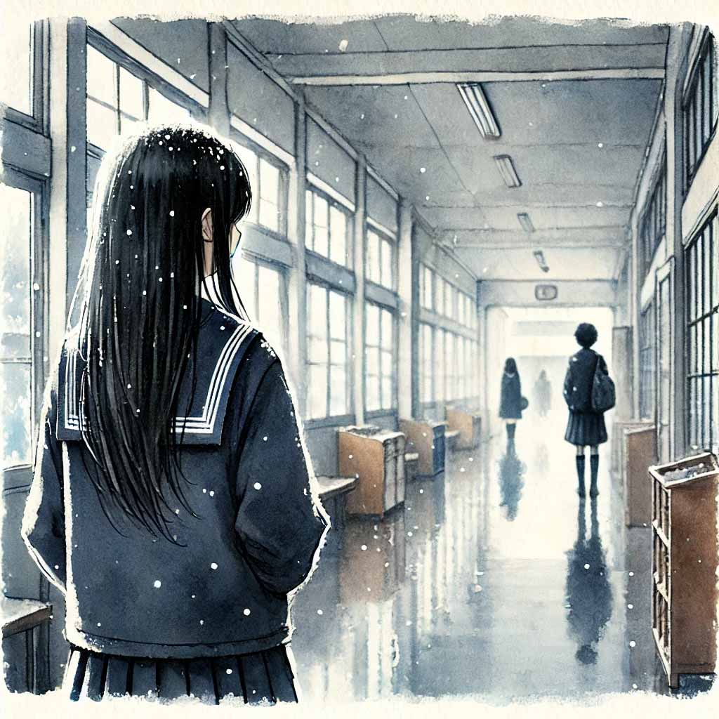 廊下で彼を見つめている女子