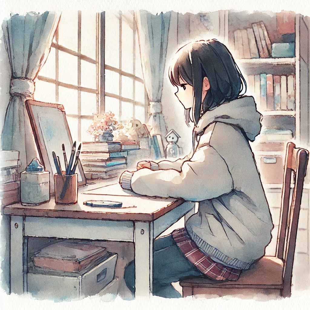 考え込んでいる女子