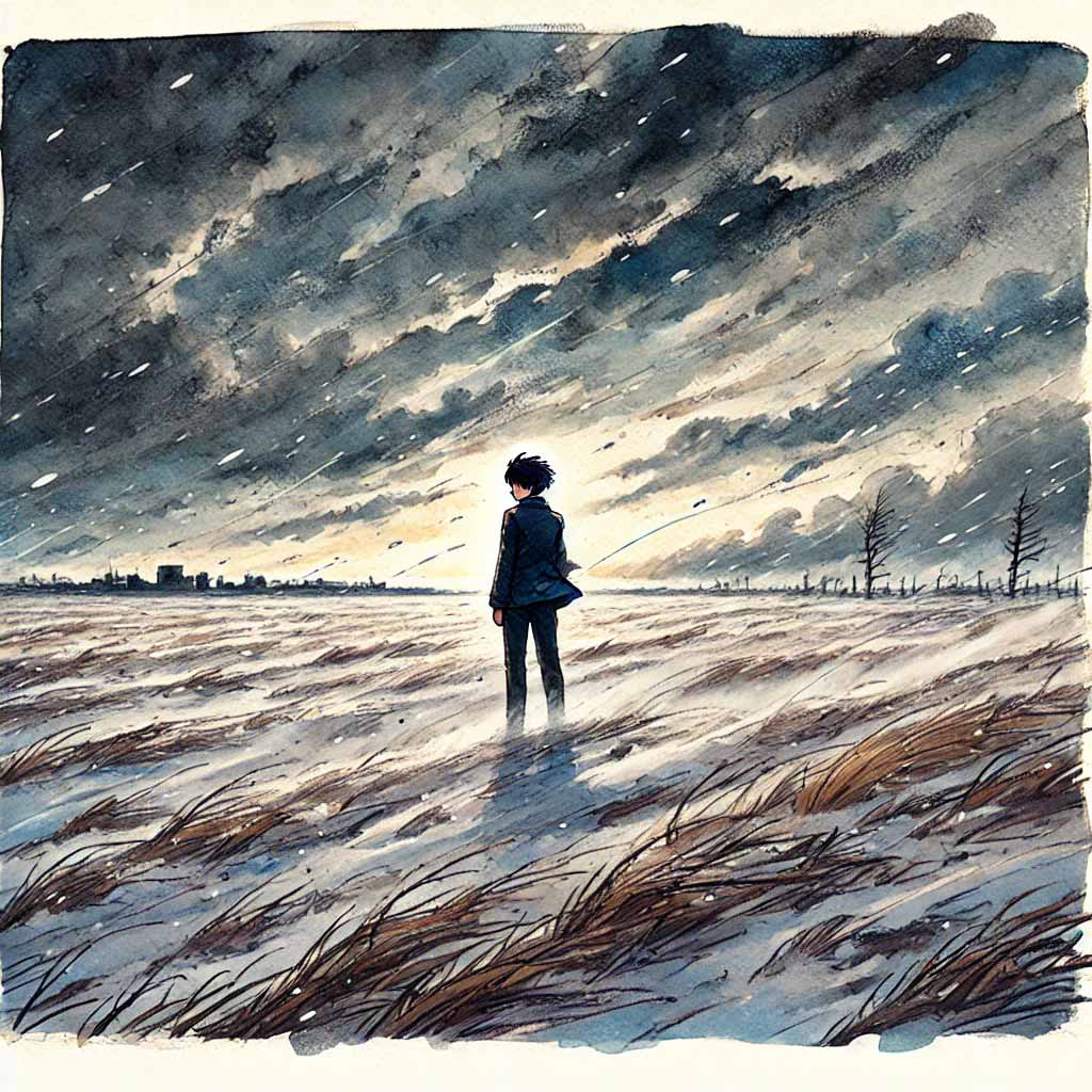 荒野にいる　中学生男子