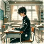 勉強している中学生男子