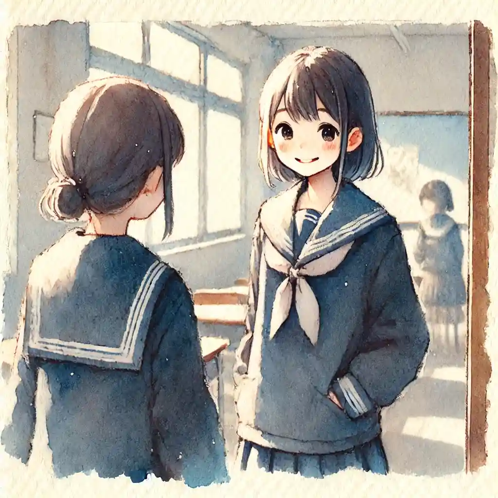 隣の子に話しかける中学生女子