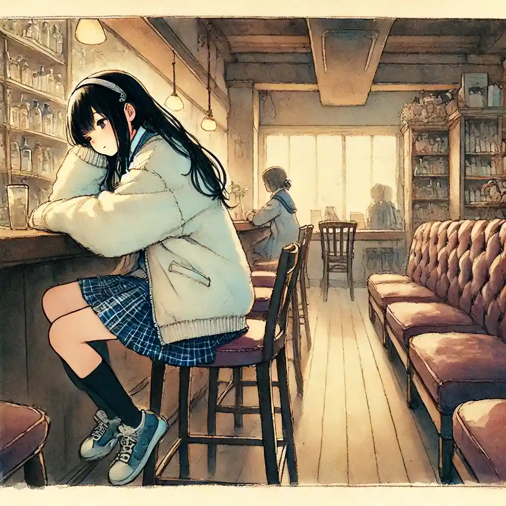 カフェで悩んでいるあぶれる人