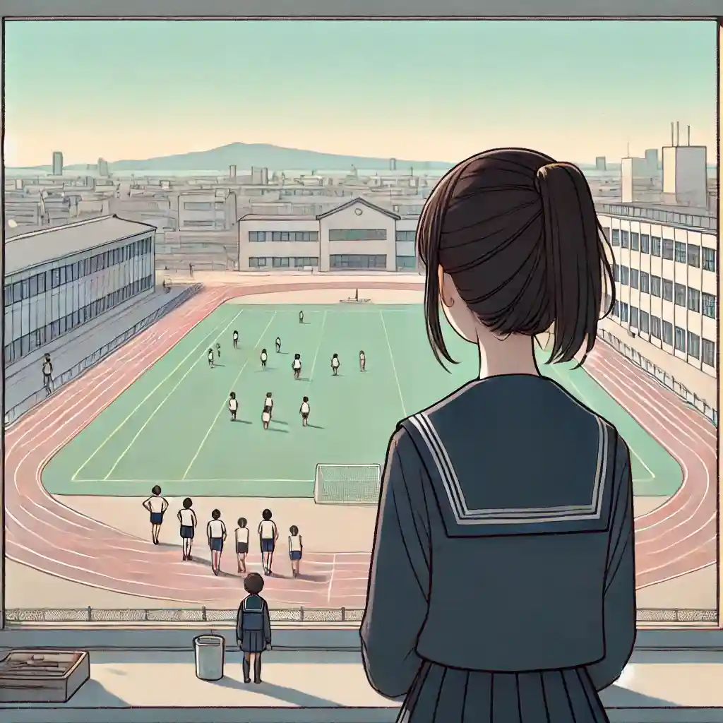 陸上部を見ている中学生女子