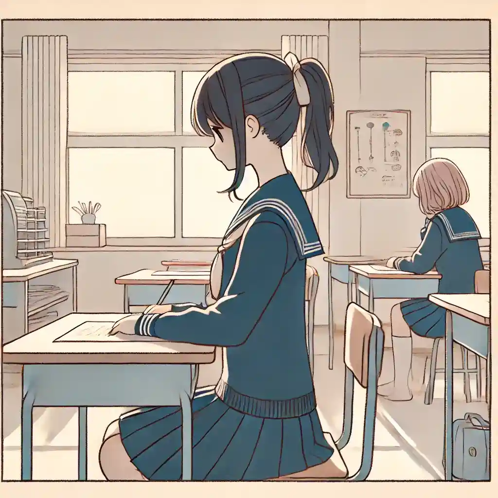 教室で勉強中中学生女子