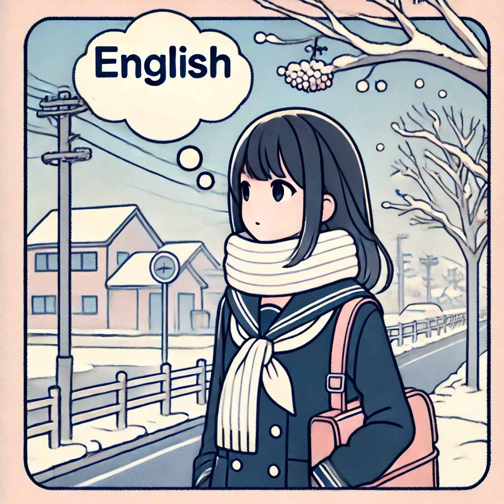 英単語を覚えながら登校している中学生女子