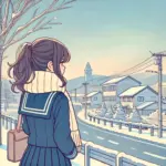 英単語を覚えながら登校している中学生女子