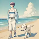 浜辺を散歩する中学生男子