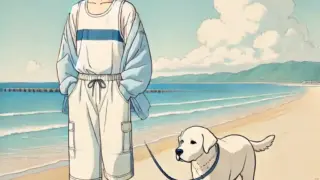 浜辺を散歩する中学生男子