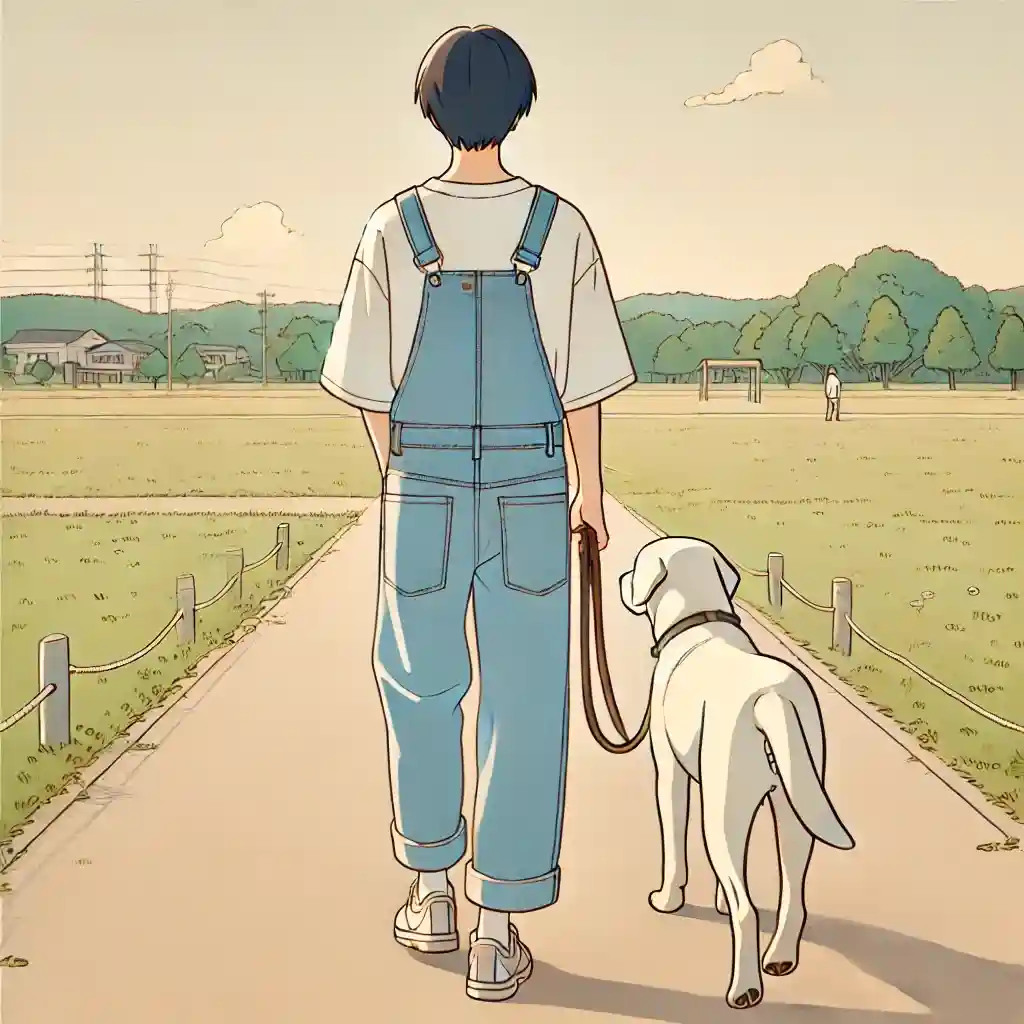 散歩中の中学生男子