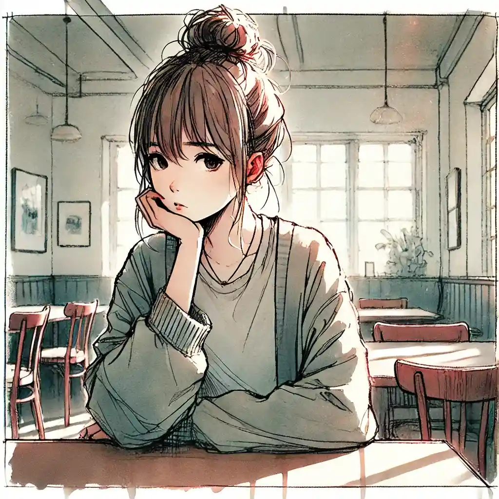 カフェで悩む女子