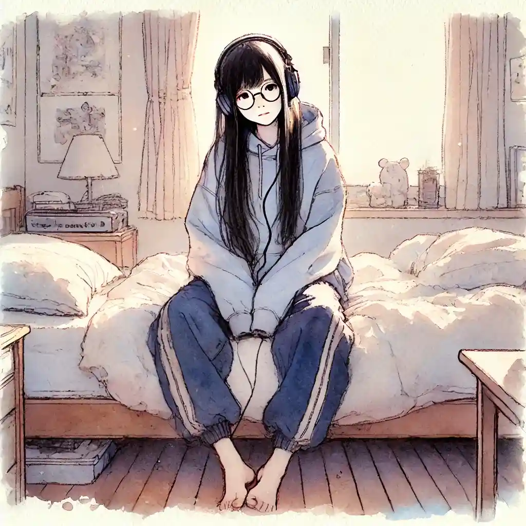 卒業ソングを聴いている女子