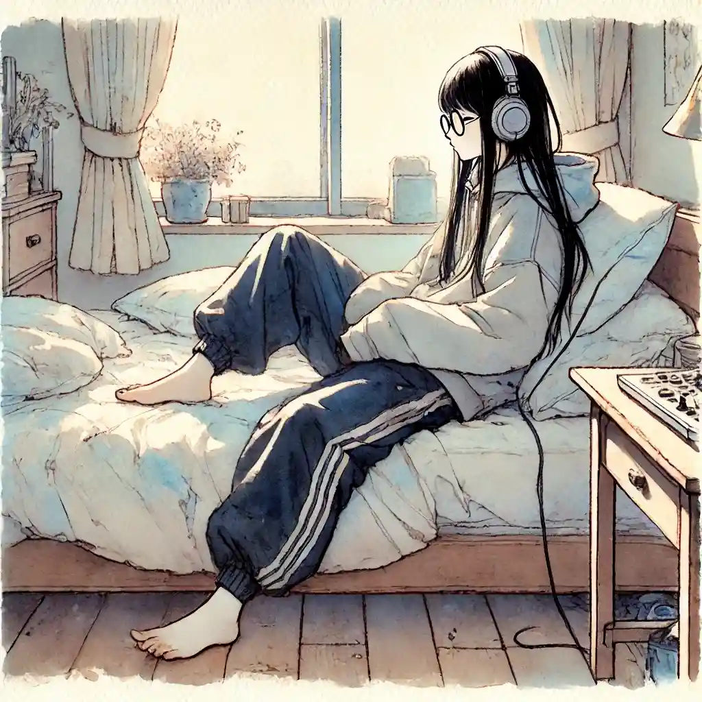 卒業ソングを聴いている中学生女子