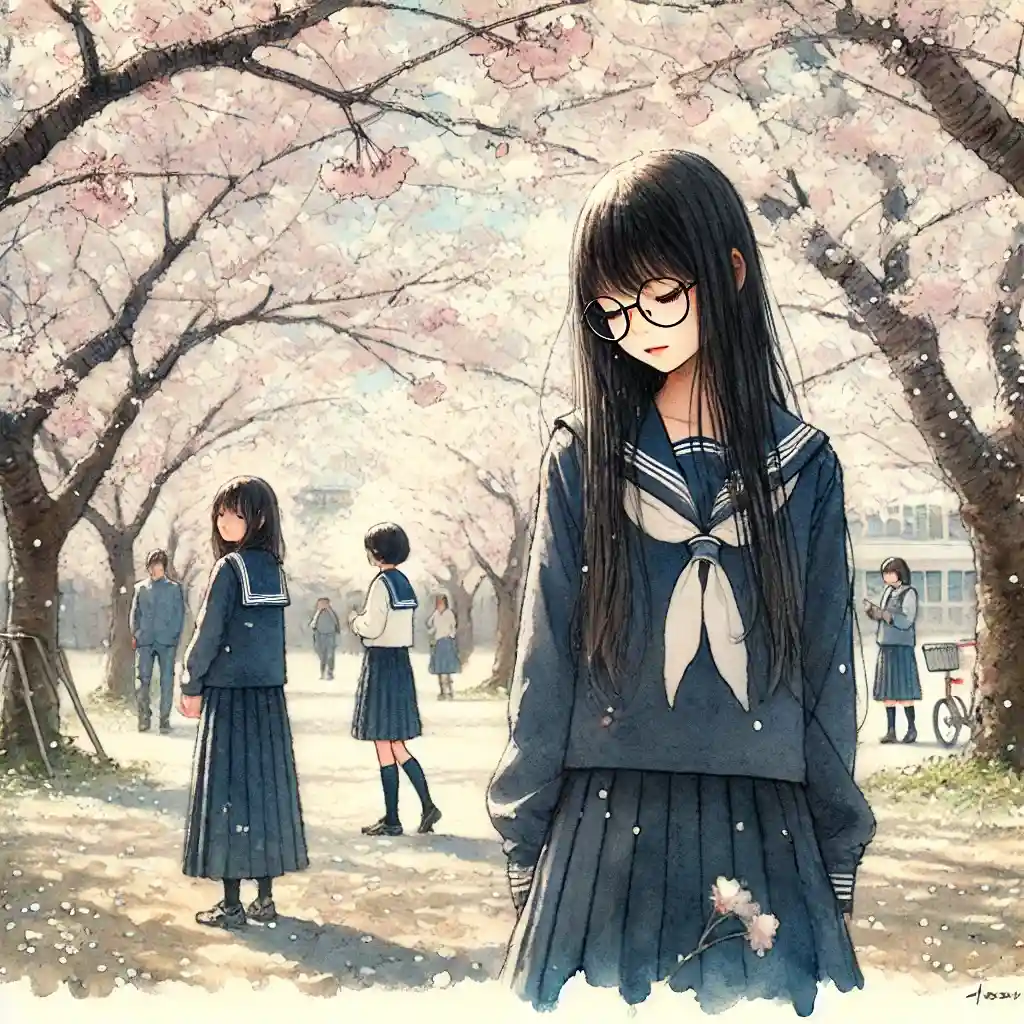 桜の下　友達といる