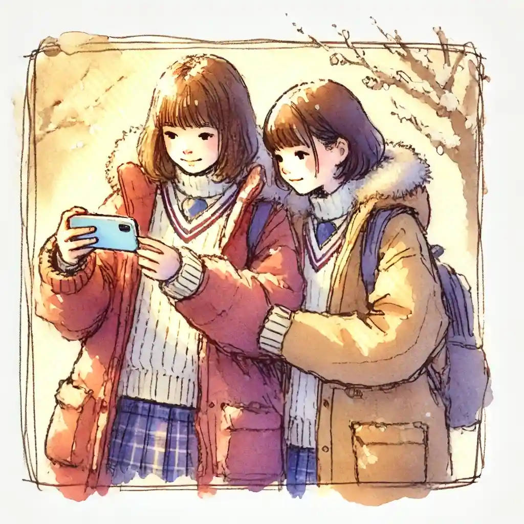 引っ込み思案の友人と一緒に写真を撮る