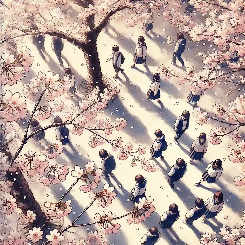 桜の下の中学生たち