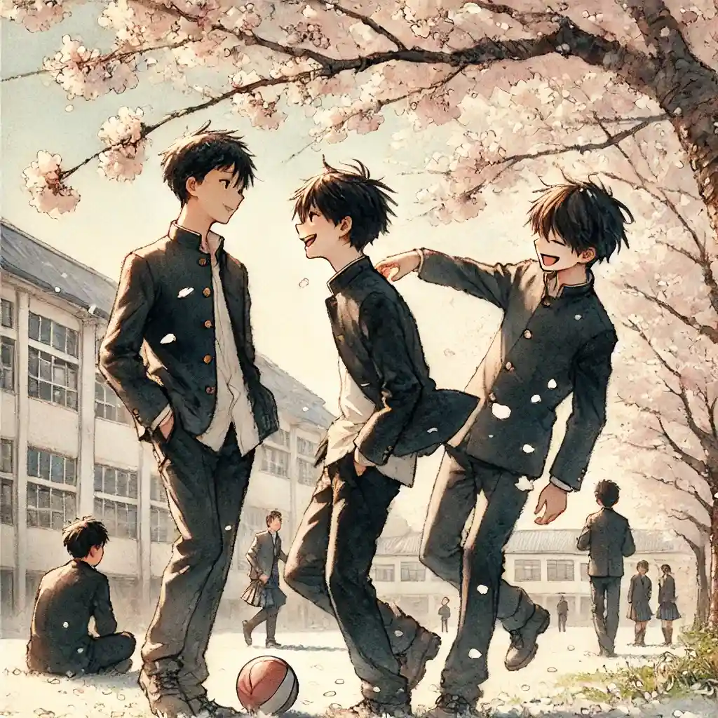 友達をふざけている中学生男子