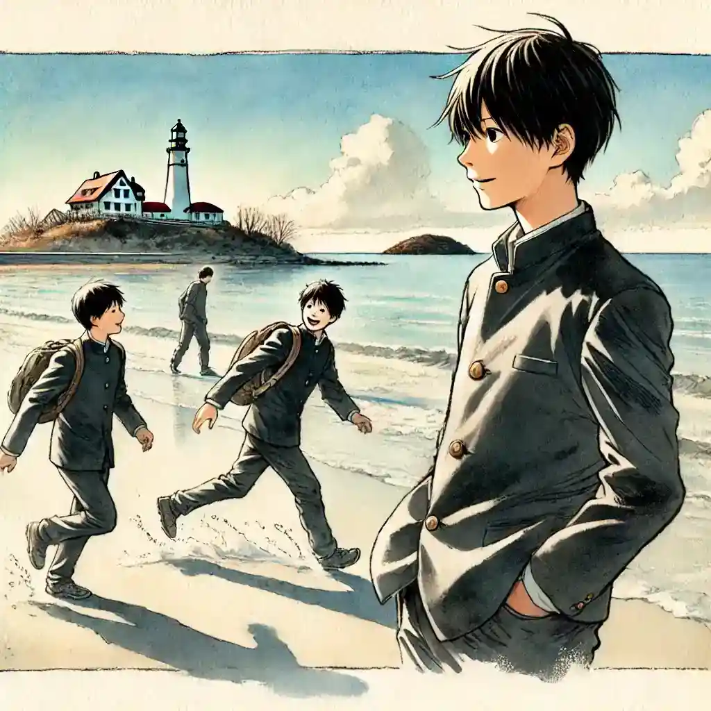 友達とふざけている中学生男子