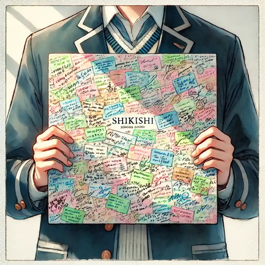 もらった色紙を掲げる中学生男子