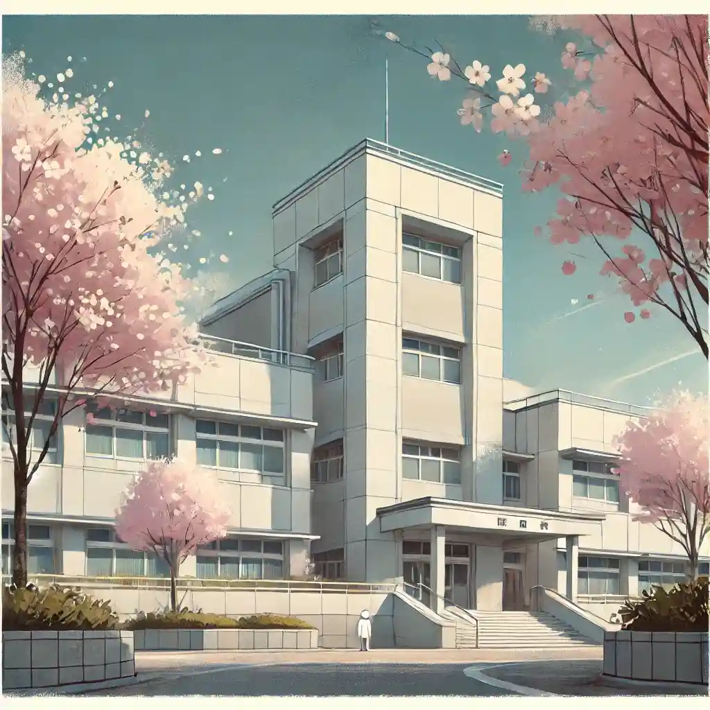 桜が満開の校舎
