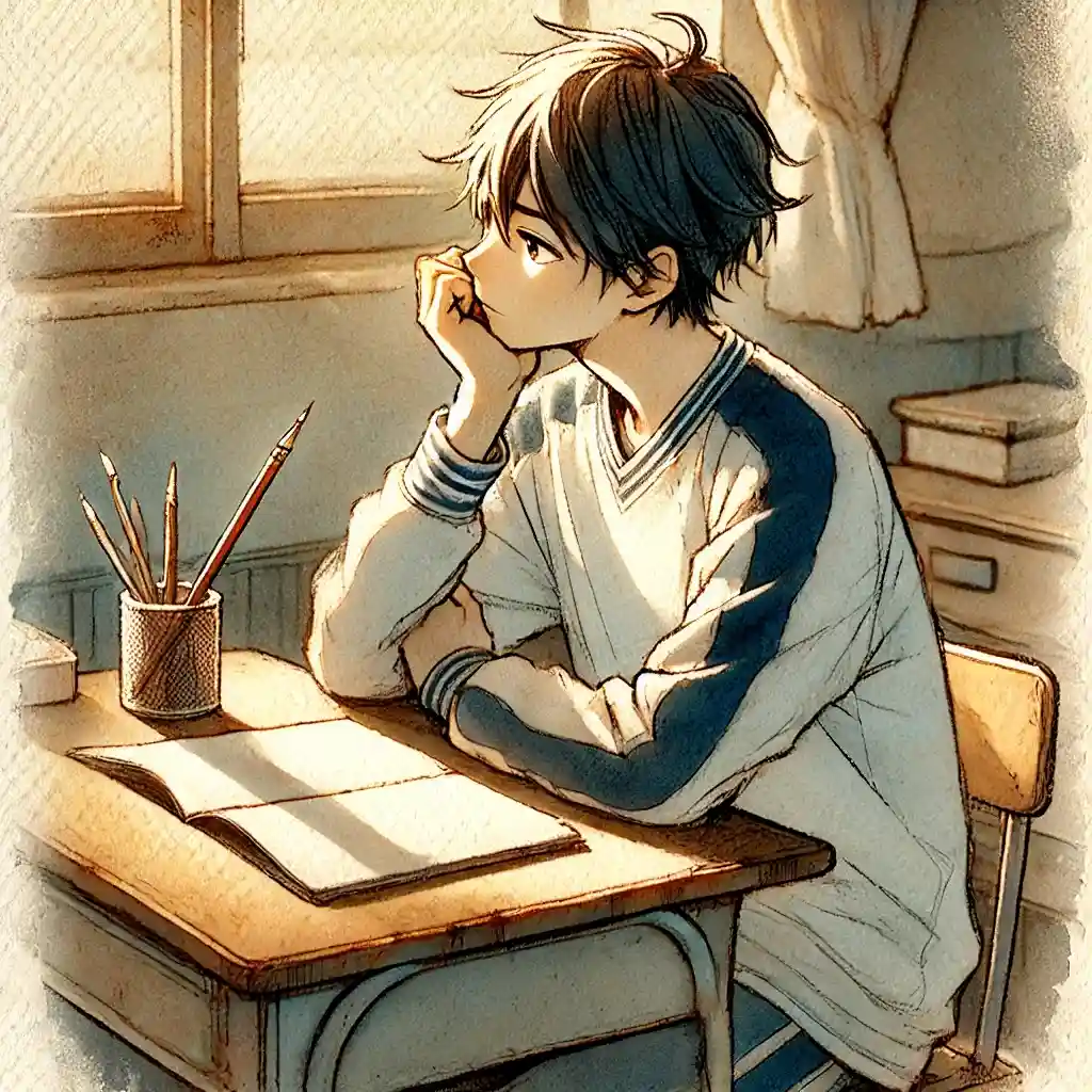 メッセージを考えている男子