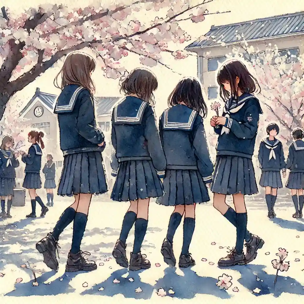 桜の下　うざけている女子たち