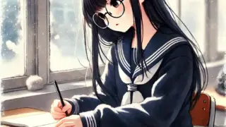 メッセージを書く中学生女子