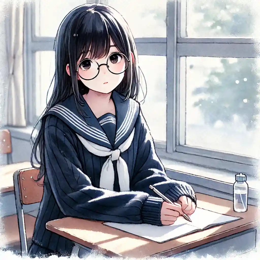 メッセージを書く中学生女子