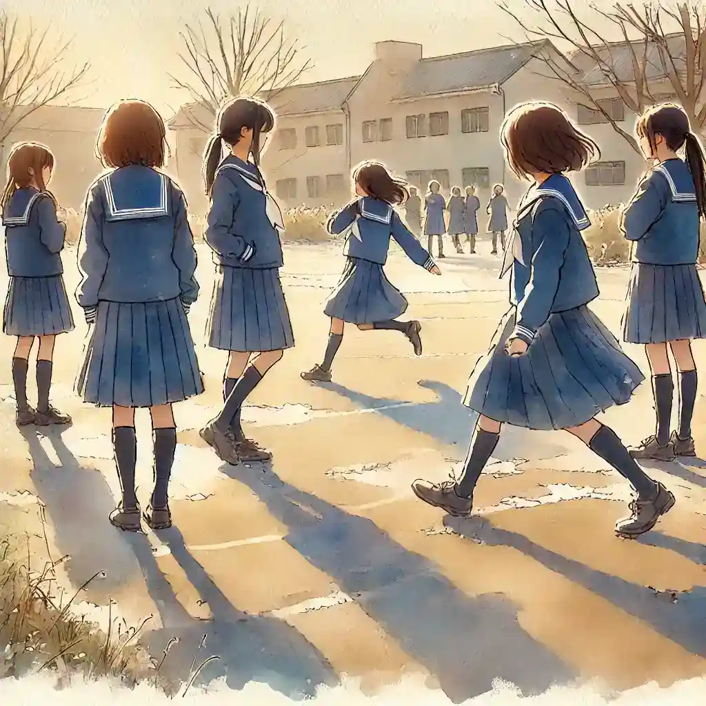 校庭で遊んでいる中学生女子