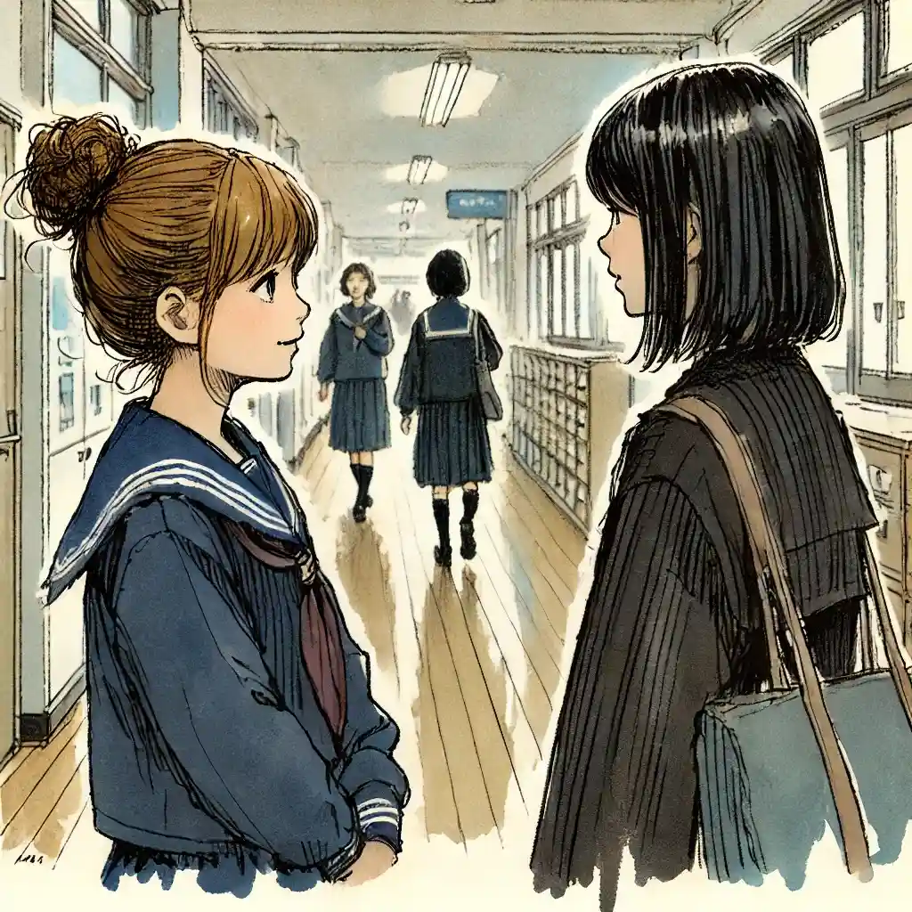 初めてのクラスメートに話しかけている中学生女子