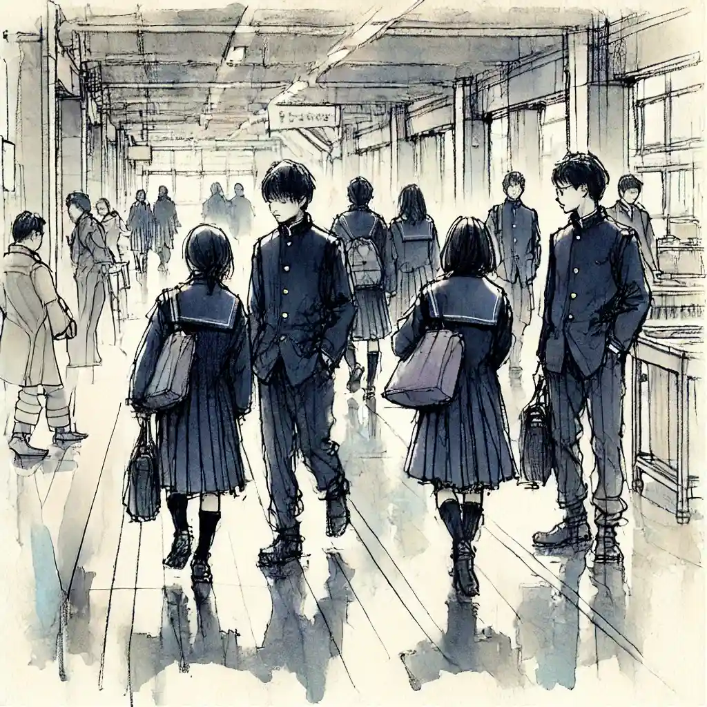 廊下　生徒で溢れている