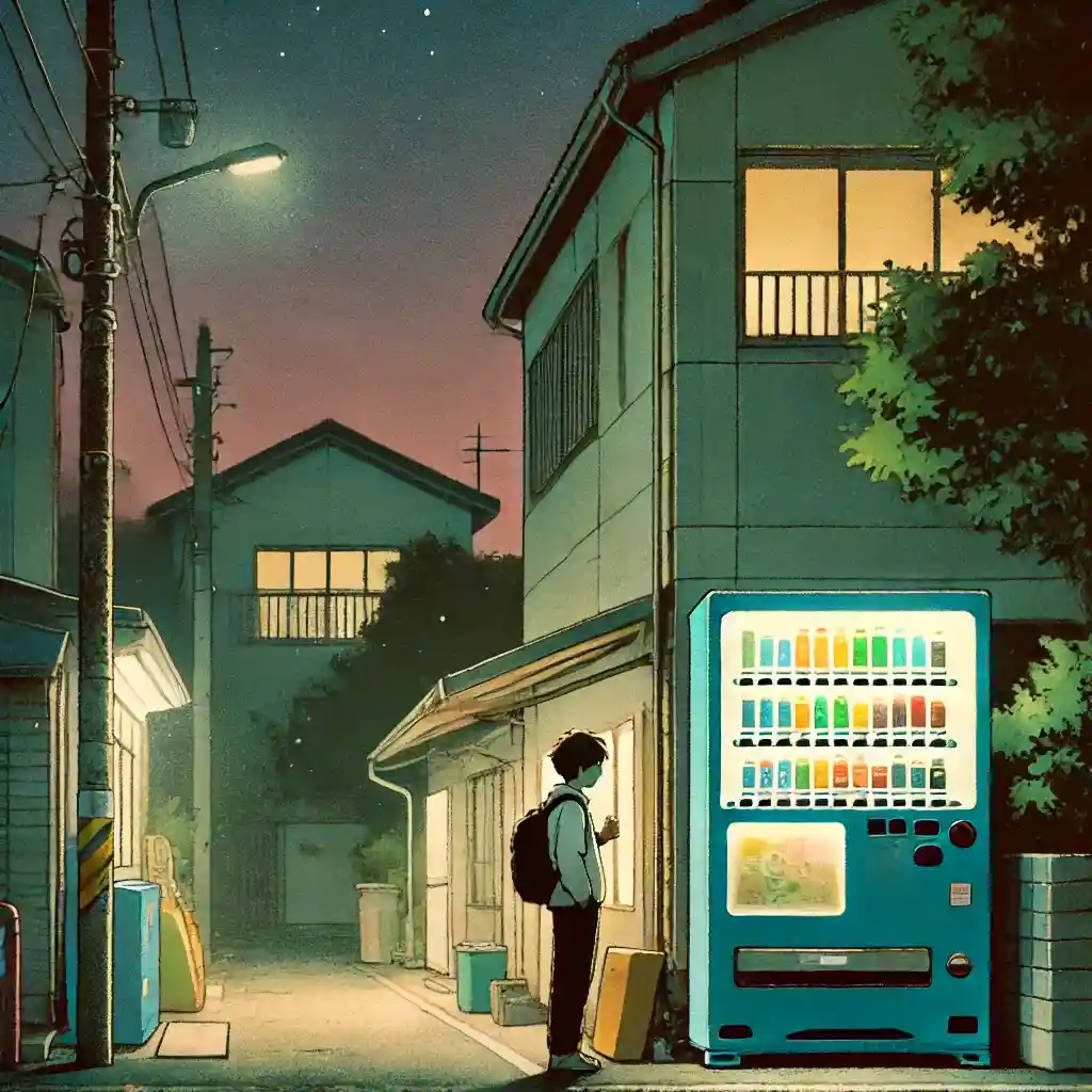 自動販売機でコーヒーを買う中学生男子