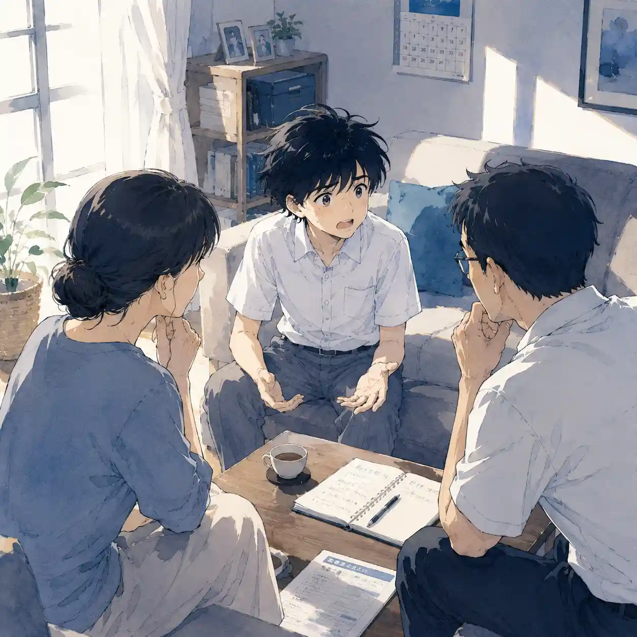 両親に相談している男子