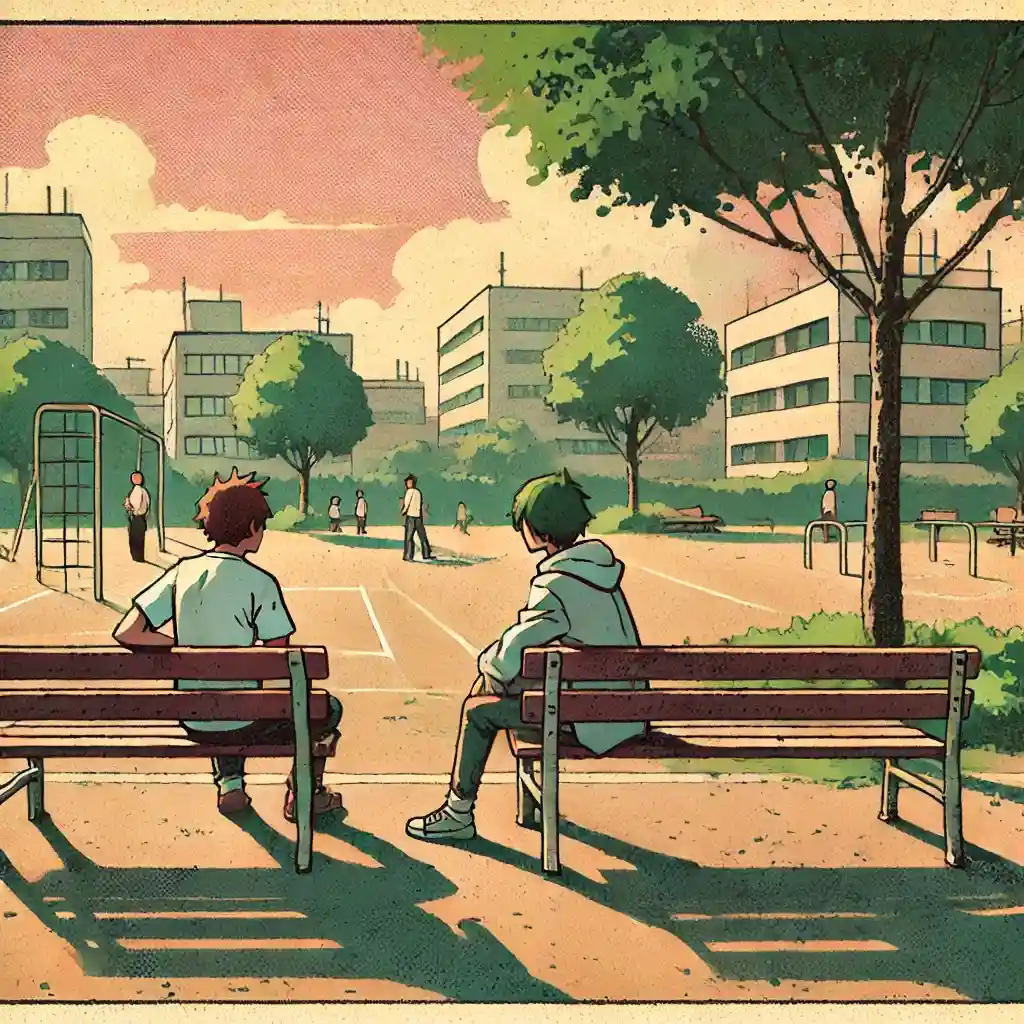 友達と話している中学生男子