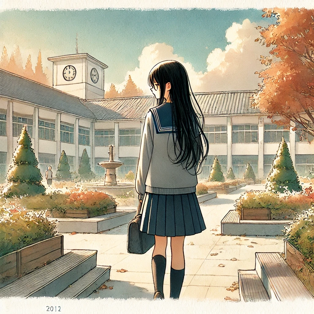 一人で校庭にいる中学生女子