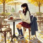 一人でカフェにいる中学生女子