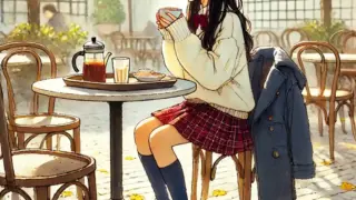 一人でカフェにいる中学生女子