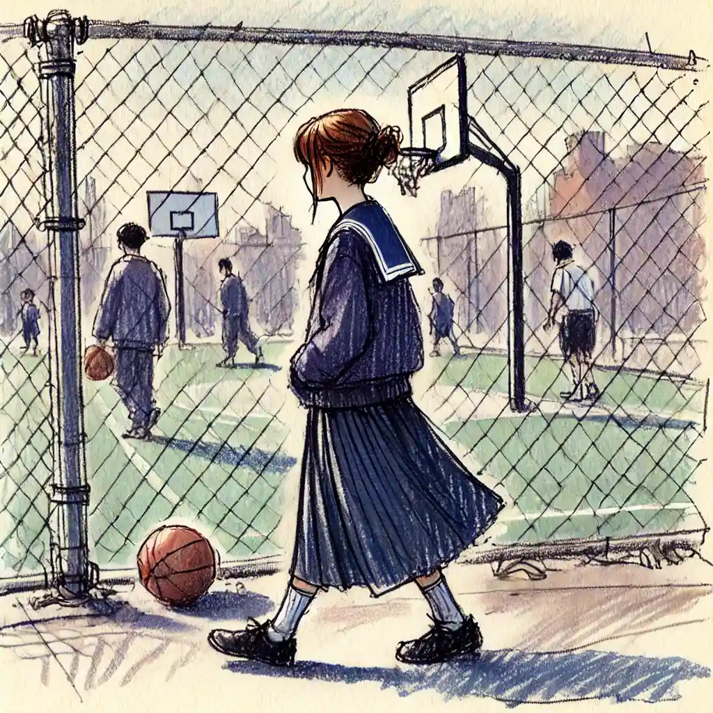 校庭を一人歩く中学生女子