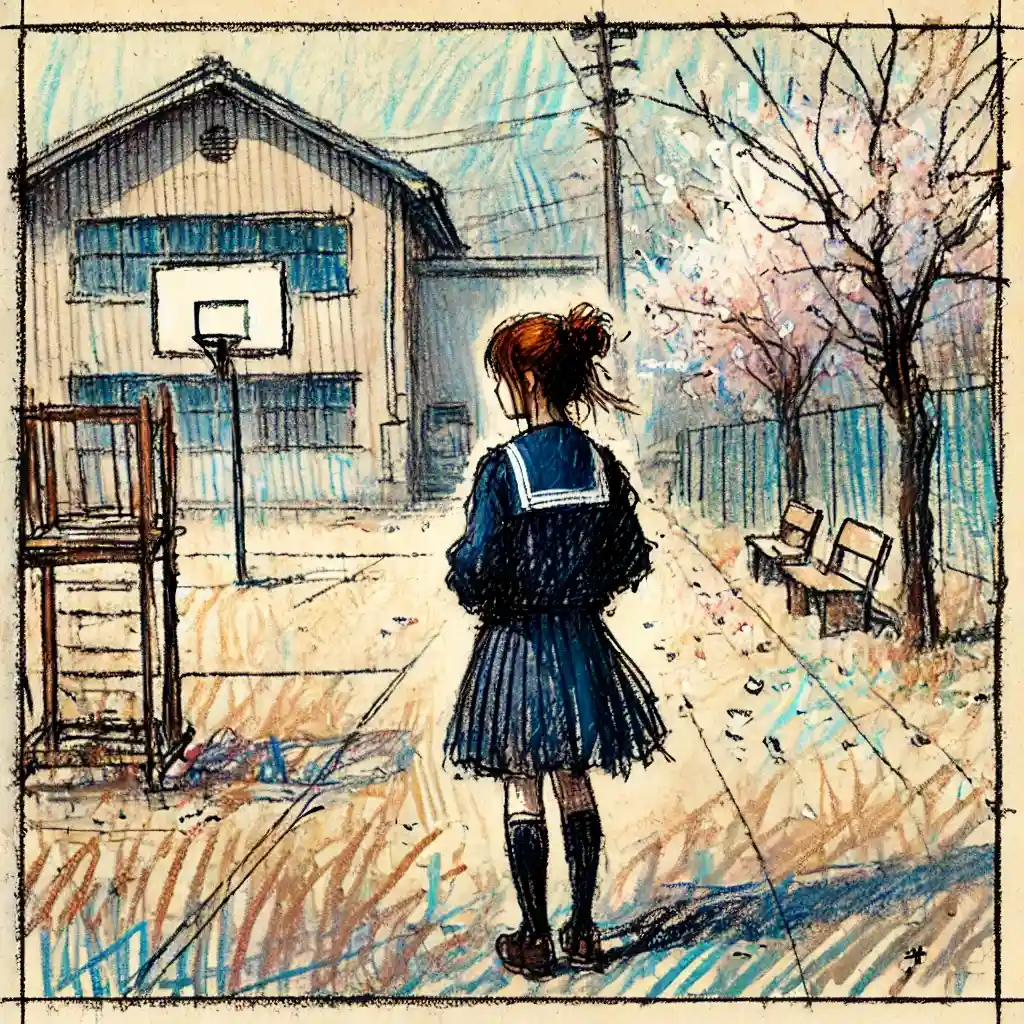 校庭を一人歩く中学生女子