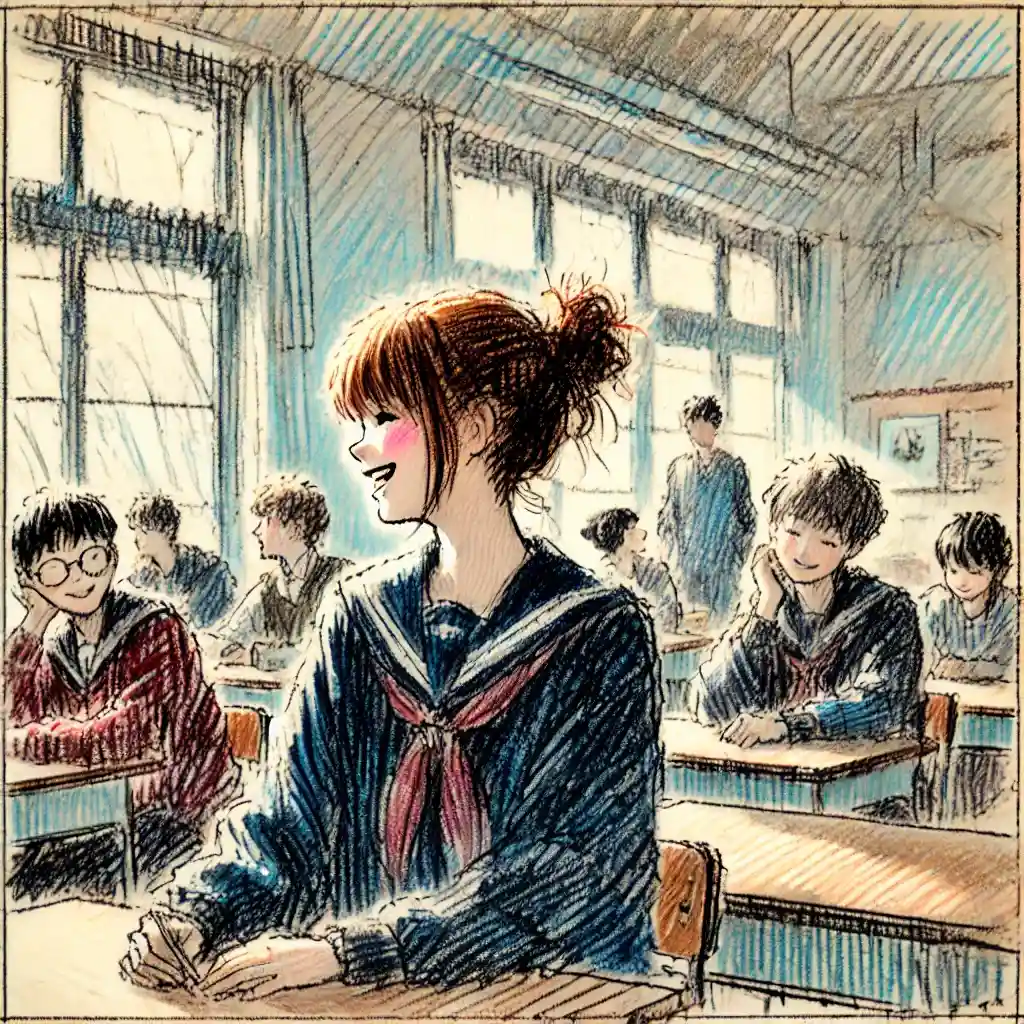 笑って話している中学生女子