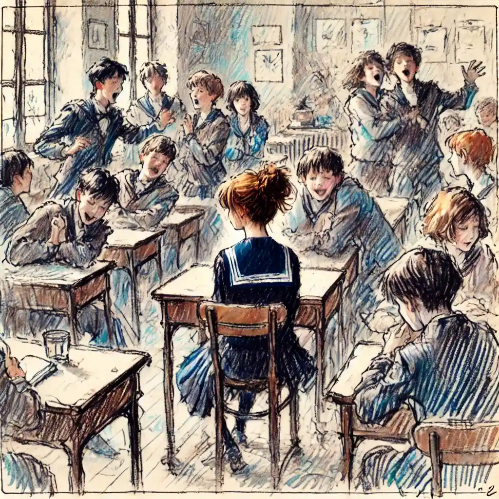 みんな騒いでるけど　入れない中学生女子