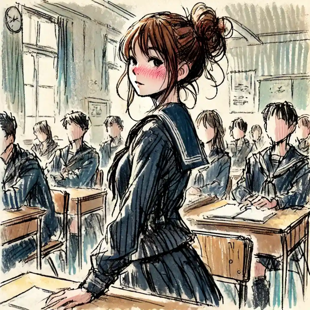 自己紹介で照れる中学生女子