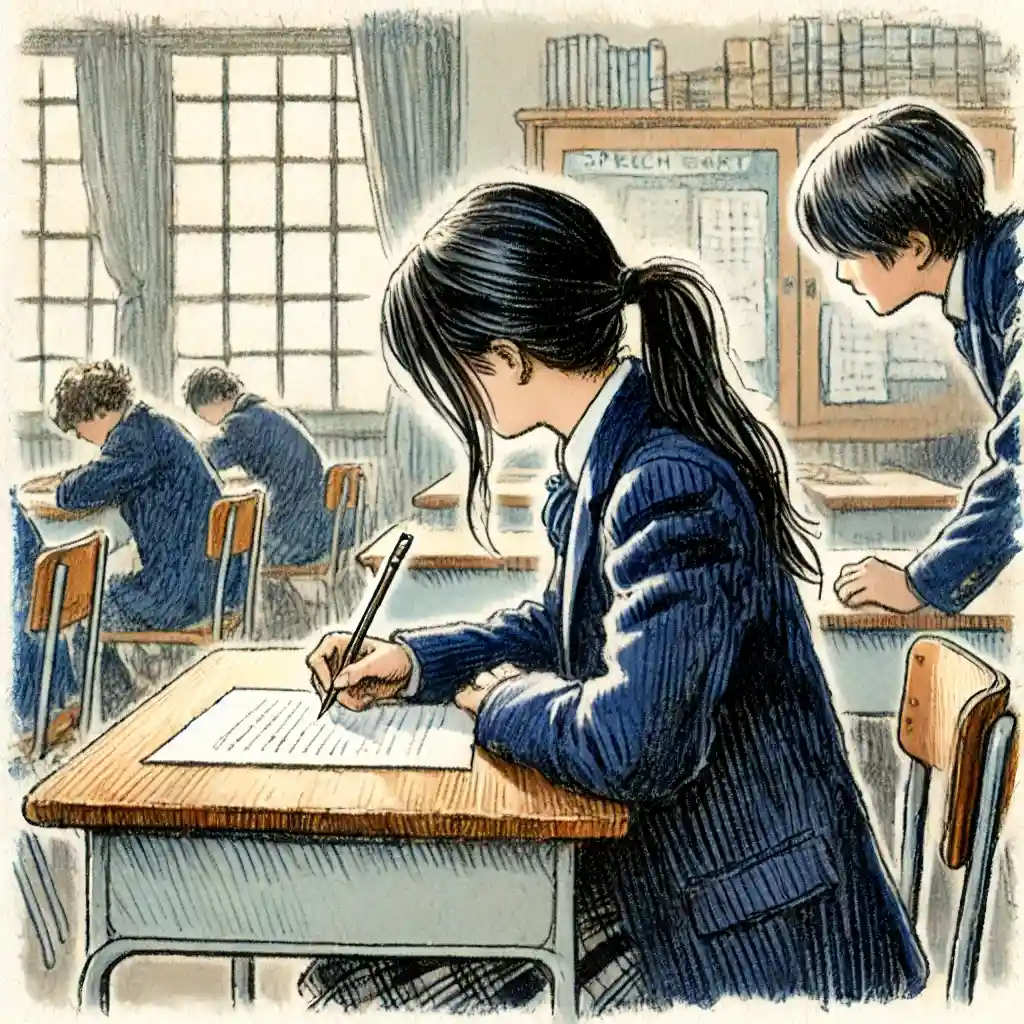 スピーチを書いている女子