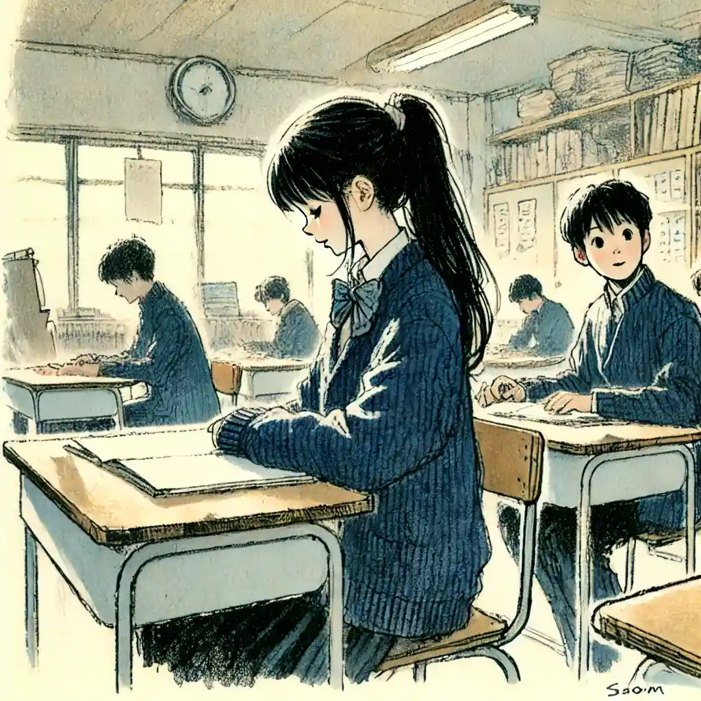 スピーチを考えている女子