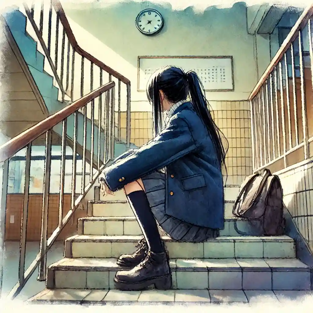 スピーチ失敗したと思って落ち込む中学生女子